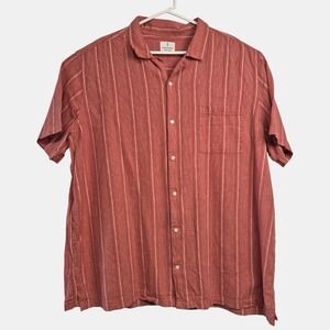 Mutual Weave Mens 3XLT Shirt Linen Blend Short Sleeve Button Down Orange White